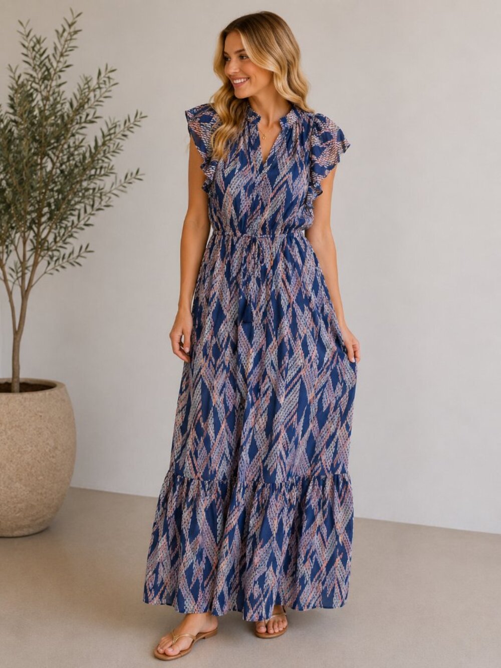 Robert Louis Ruffle Sleeve Maxi Dress